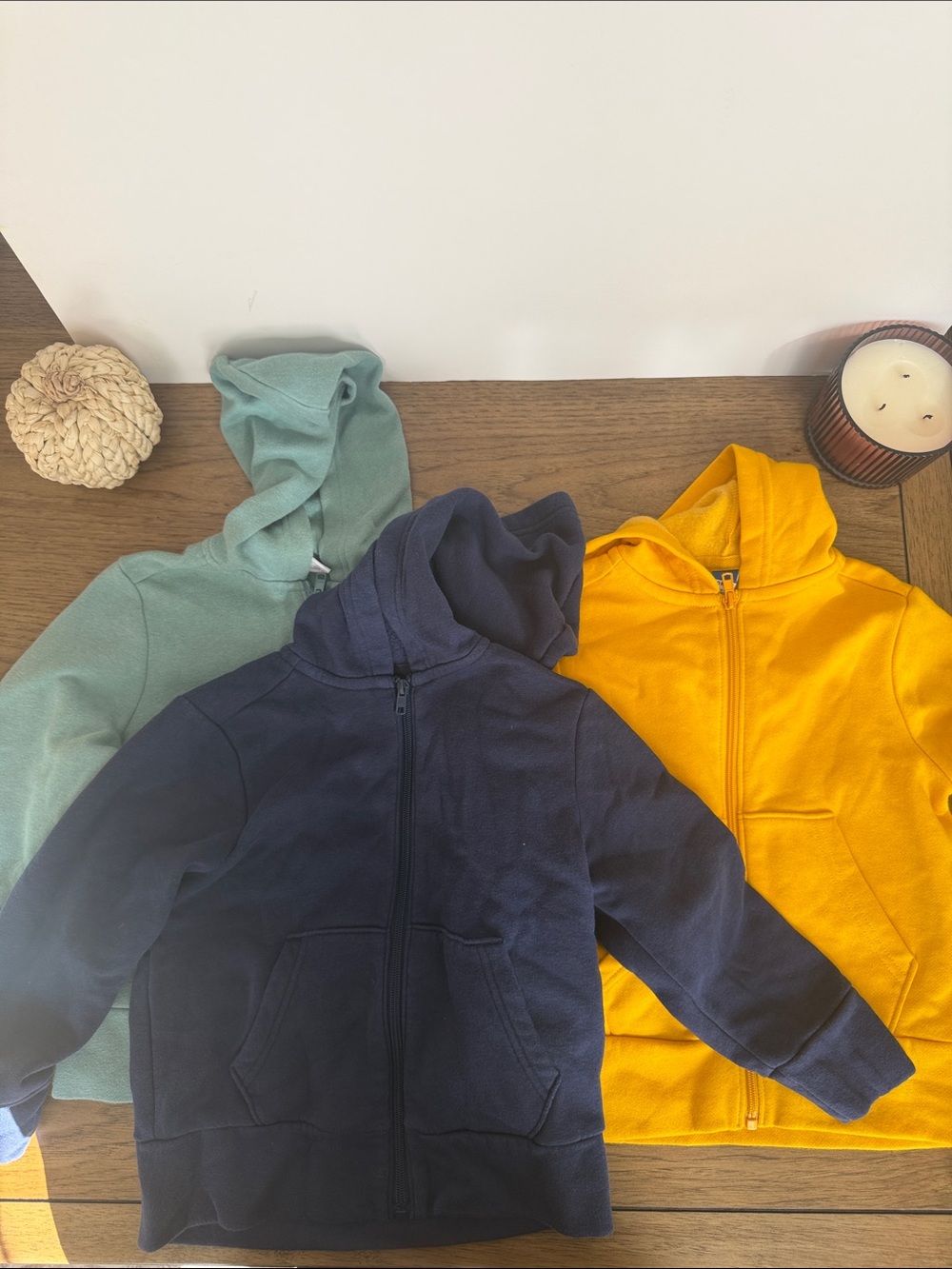 Old Navy Full-Zip Hoodies in Navy, Mustard & Sage